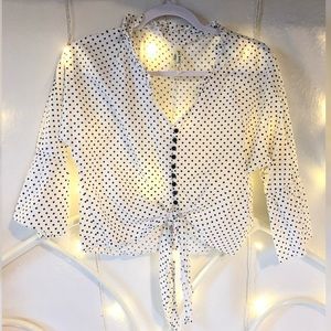 Polka dot tied bell sleeve crop top